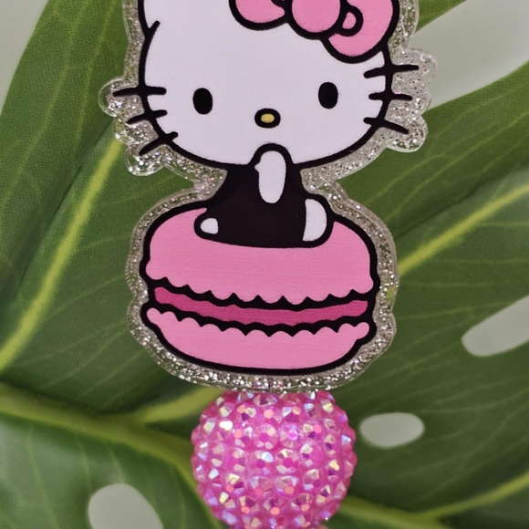 Pink Macaron Kitty Badge Reel - Picture 1 of 1